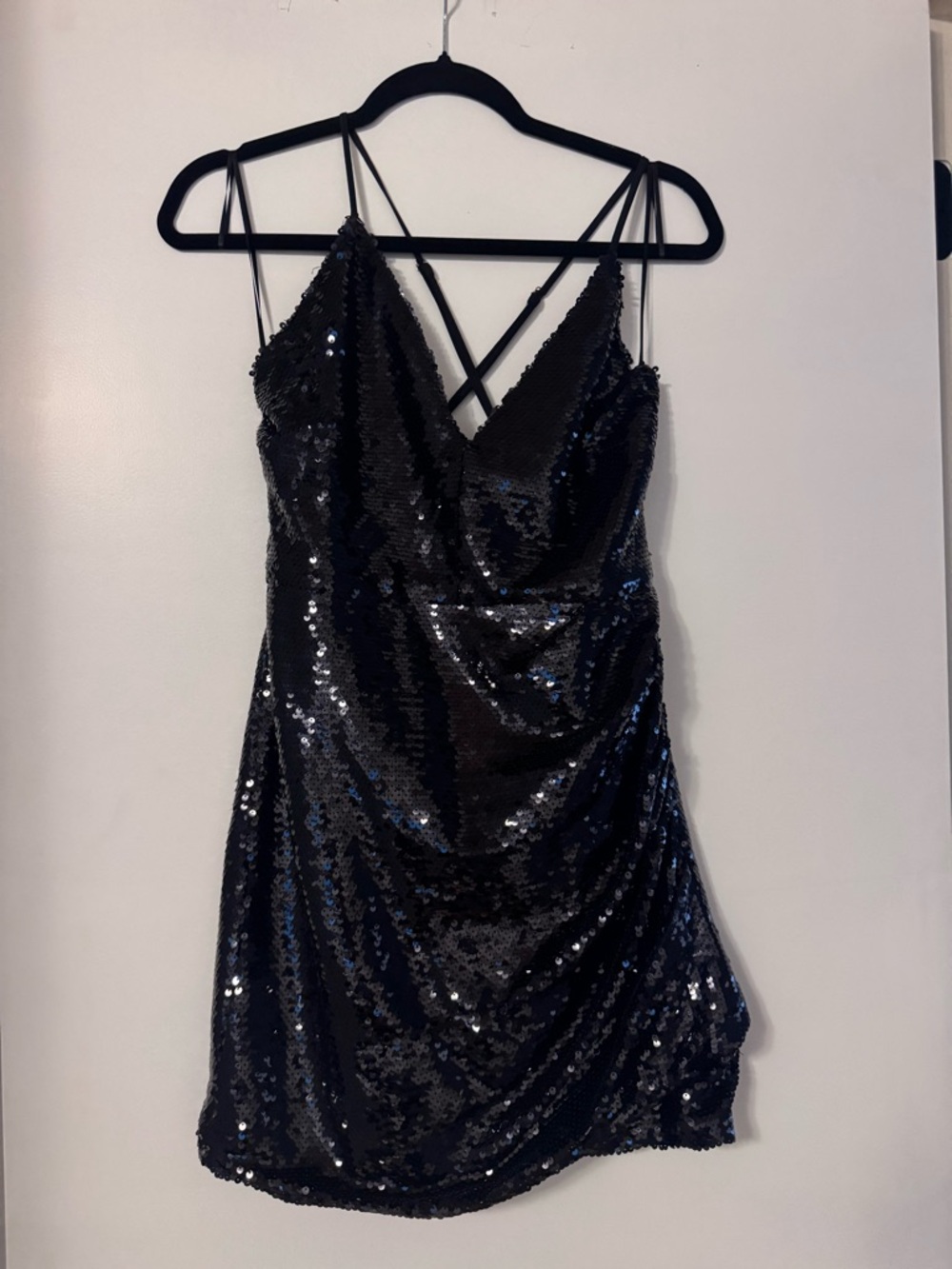 Black Sequin Spaghetti Strap Mini Dress